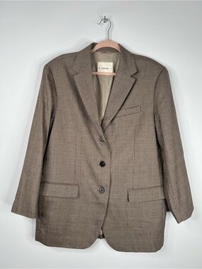 Everlane Blazer Tailor Twill Brown Glen Plaid Jacket Three Button Front Size 14